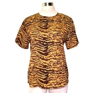 Tiger Animal Print Short Sleeve Blouse Top